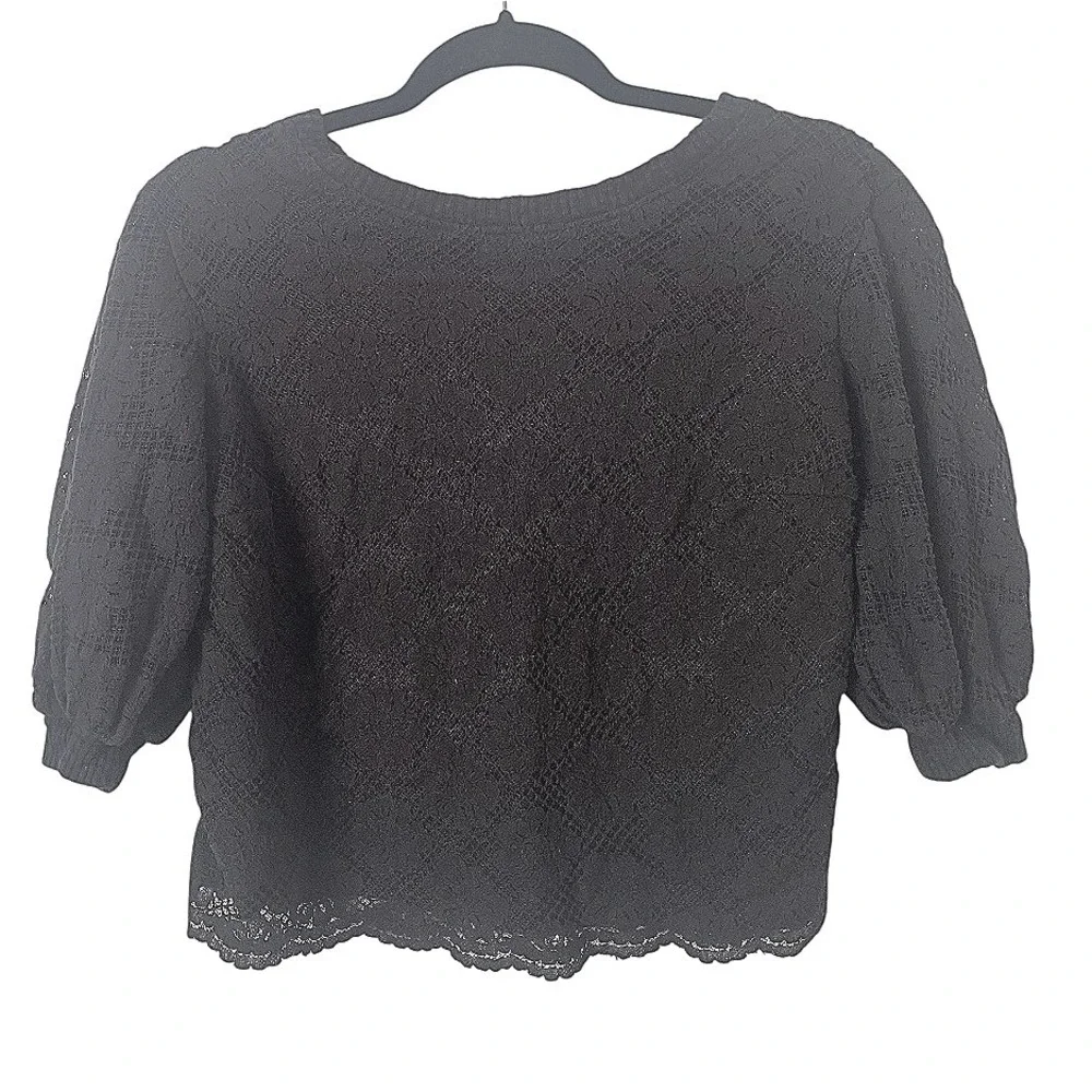 Anthropologie Eri + Ali‎ Black Floral Lace Top S